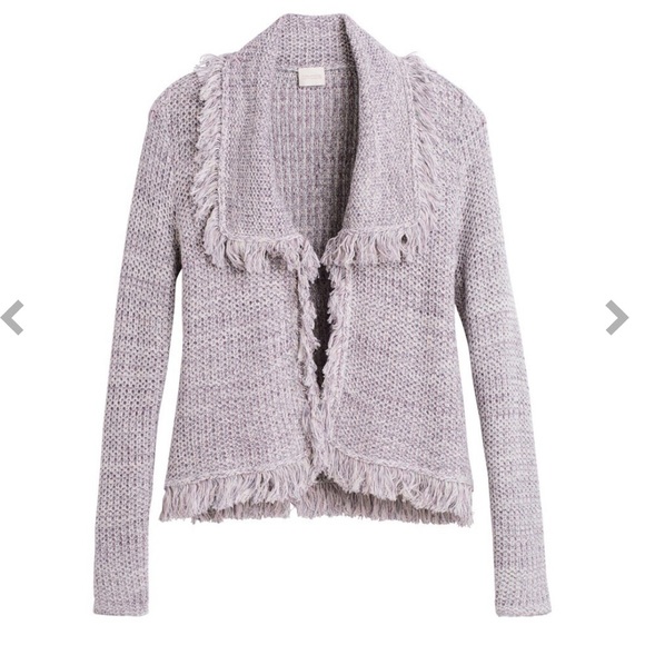 Chico’s Freida fringed open front cardigan in lilac and silver metallic thread - Picture 2 of 11